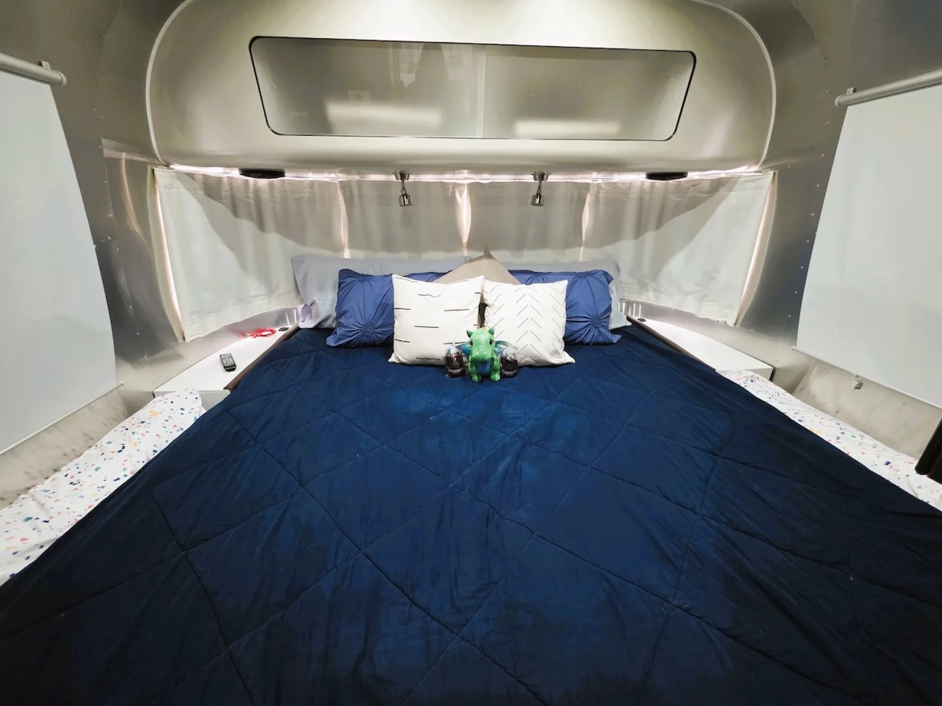 King bed inside the Airstream